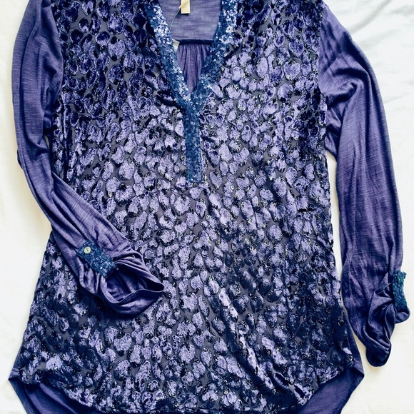 Anthropologie TINY “Vaha” Purple Burnout Velvet Leopard Pattern Blouse + Sequins - Picture 9 of 13